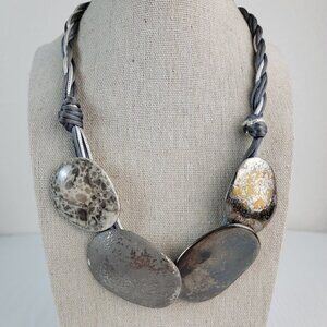 Carol Halmy Chunky Porcelain Charm Leather Cord Necklace 19 Inch Hook Clasp